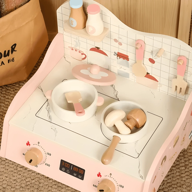 MINI COCINA DE JUGUETE MADERA PORTATIL CON ACCESORIOS ROSA - 2