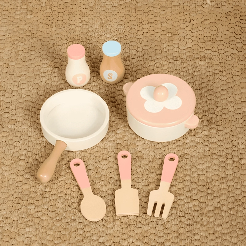 MINI COCINA DE JUGUETE MADERA PORTATIL CON ACCESORIOS ROSA - 4