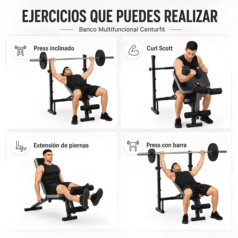 PRESS BANCA CENTURFIT DE ACERO CON RACK Y PIERNAS 180 KG - 1