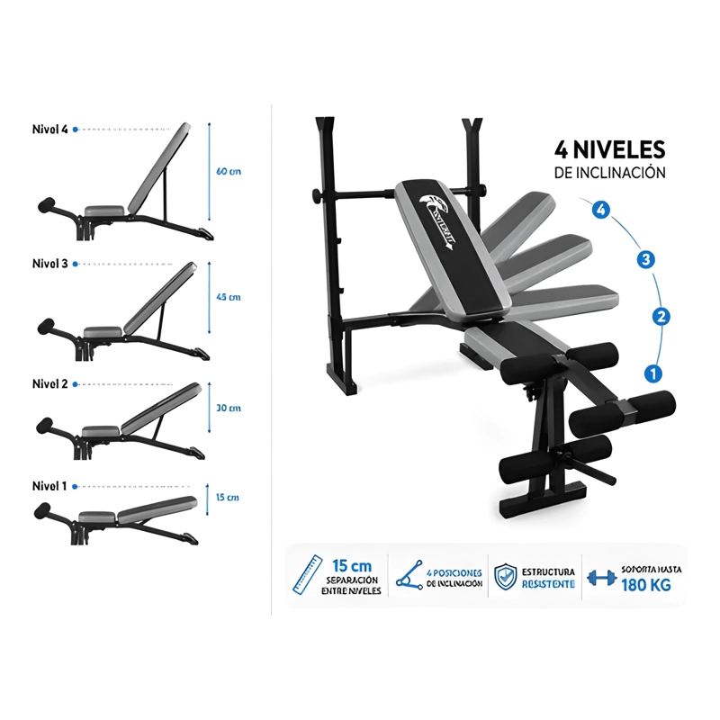 PRESS BANCA CENTURFIT DE ACERO CON RACK Y PIERNAS 180 KG - 2