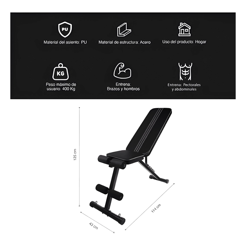 BANCO MULTIFUNCIONAL DE EJERCICIOS PLEGABLE RECLINABLE #3 - 2