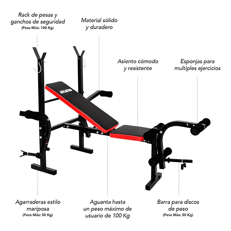 PRESS BANCA MULTIFUNCION ATLETIS F3000 INCLINABLE NEGRO #6 - 4