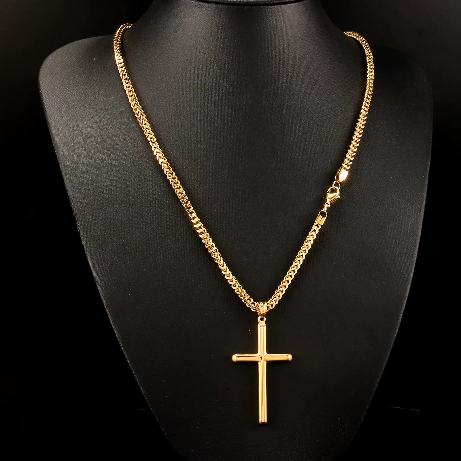 COLLAR LUXURYJOYASCL CRUZ CADENA GRUESA BAÑO ORO18K 63 CM - 2