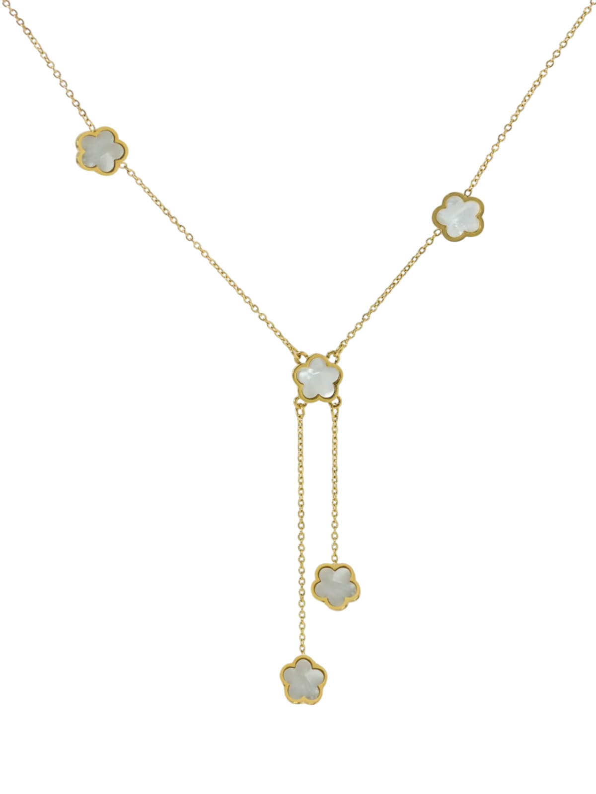 COLLAR LUXURYJOYASCL FLORES BLANCAS NACAR BAÑO ORO 50CM - 1