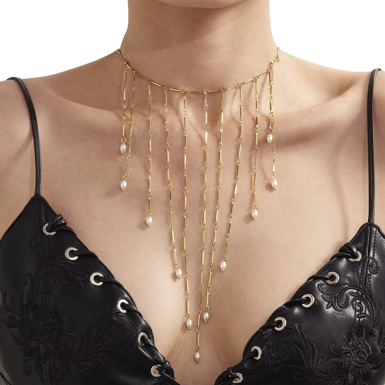 COLLAR DE PERLAS DE RIO NATURALES BAÑO ORO 18KT FIESTA - 1