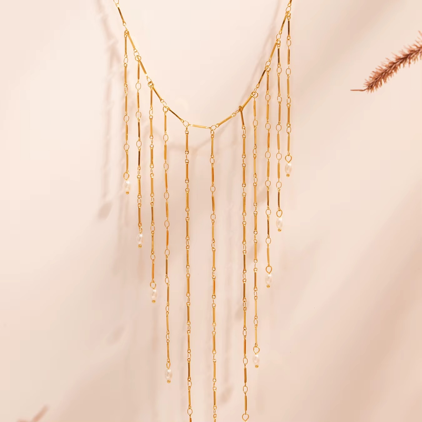 COLLAR DE PERLAS DE RIO NATURALES BAÑO ORO 18KT FIESTA - 3