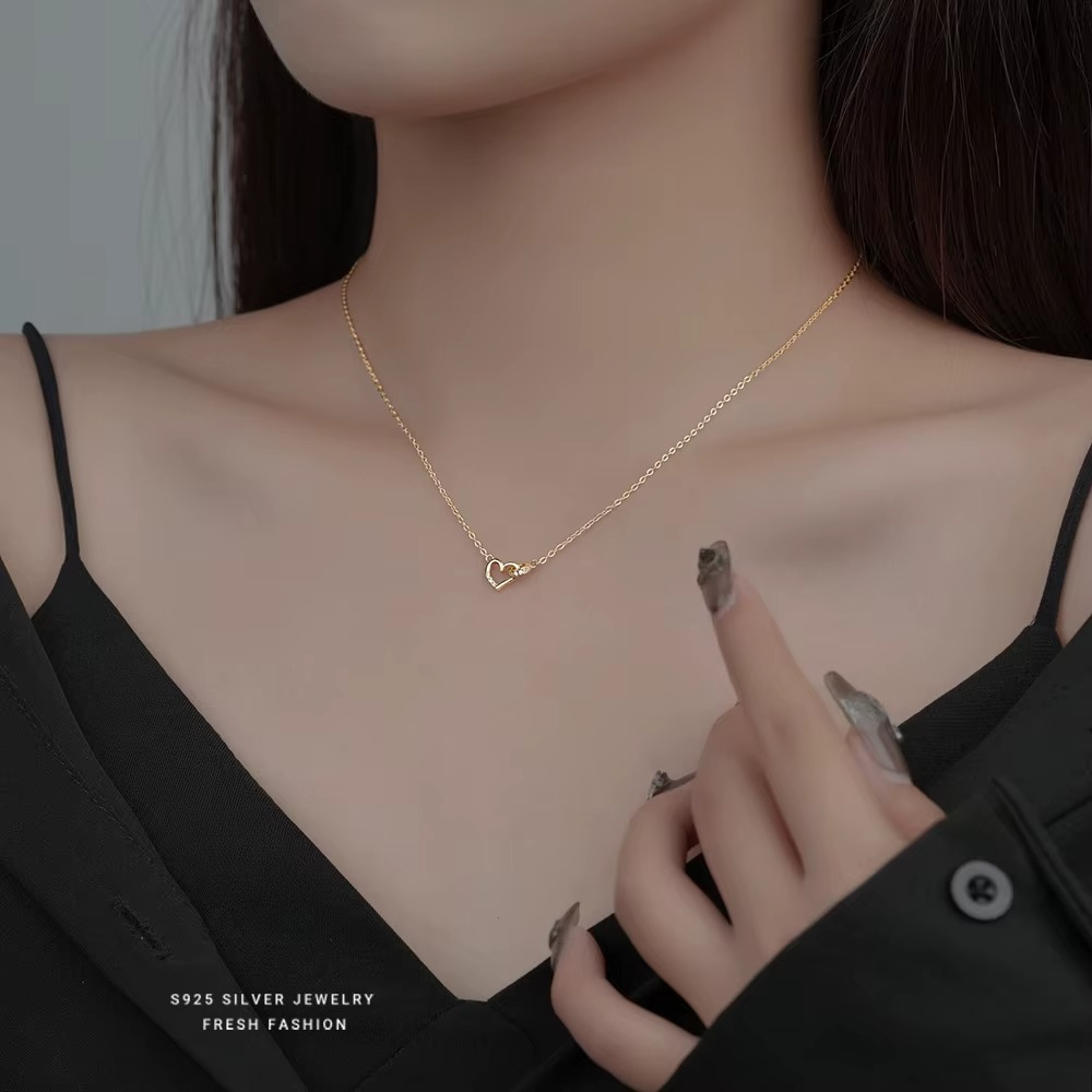 COLLAR CORAZON ENLAZADO CRISTALES ORO 18K S925 - 45 CM - 3
