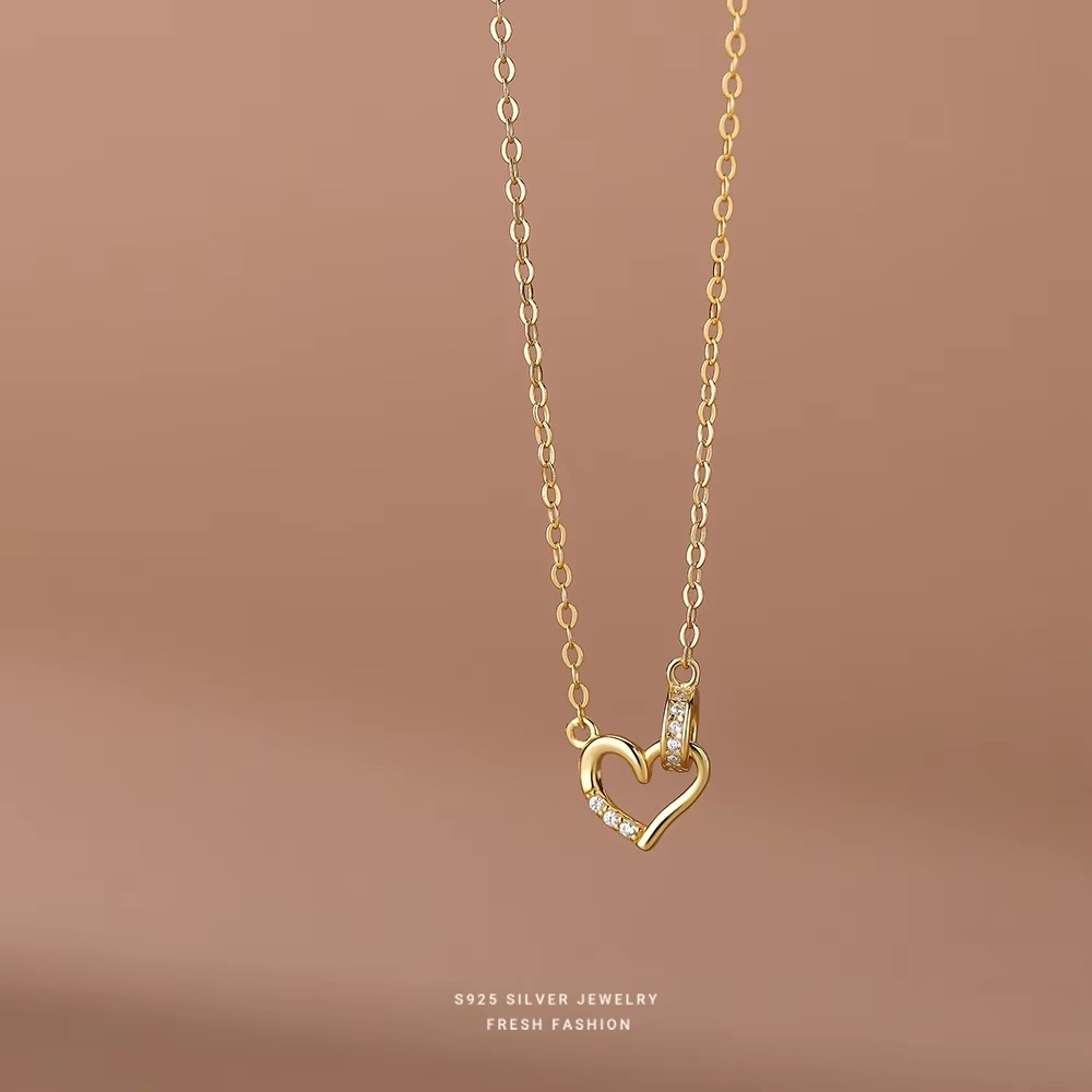 COLLAR CORAZON ENLAZADO CRISTALES ORO 18K S925 - 45 CM - 5