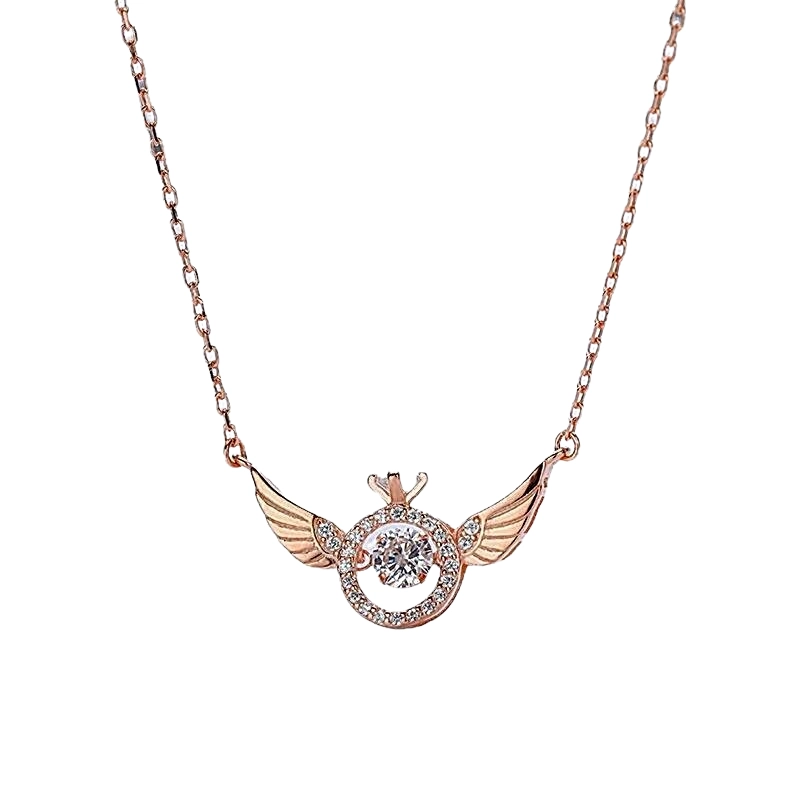 OFERTA!! COLLAR ALAS PUNTO LUZ ORO ROSA 18KT CRISTAL 1701EJR - 1