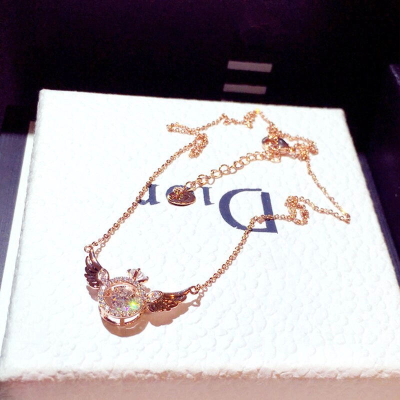 OFERTA!! COLLAR ALAS PUNTO LUZ ORO ROSA 18KT CRISTAL 1701EJR - 4