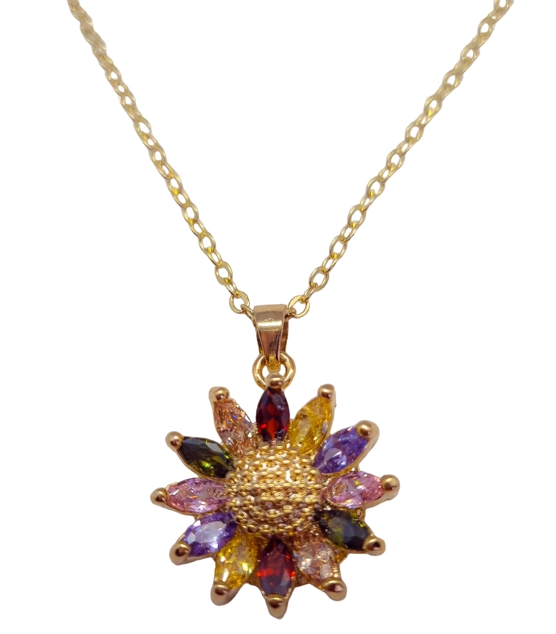 COLLAR FLOR GIRASOL MARAVILLA ORO 18KT CRISTAL 2505JR - 1