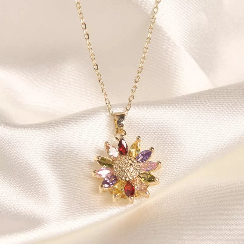 COLLAR FLOR GIRASOL MARAVILLA ORO 18KT CRISTAL 2505JR - 3