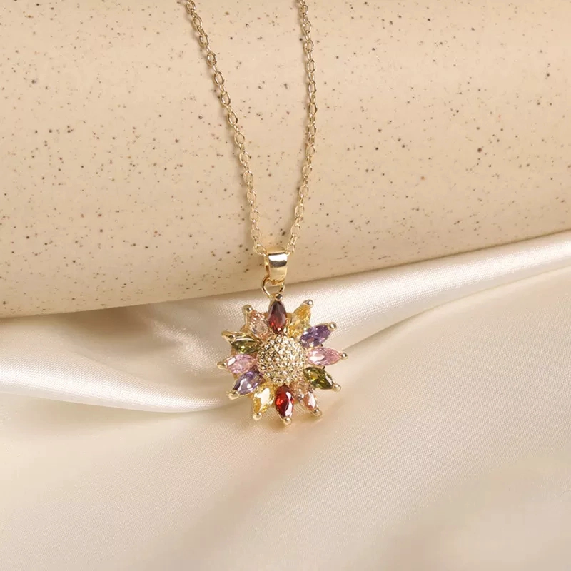 COLLAR FLOR GIRASOL MARAVILLA ORO 18KT CRISTAL 2505JR - 4