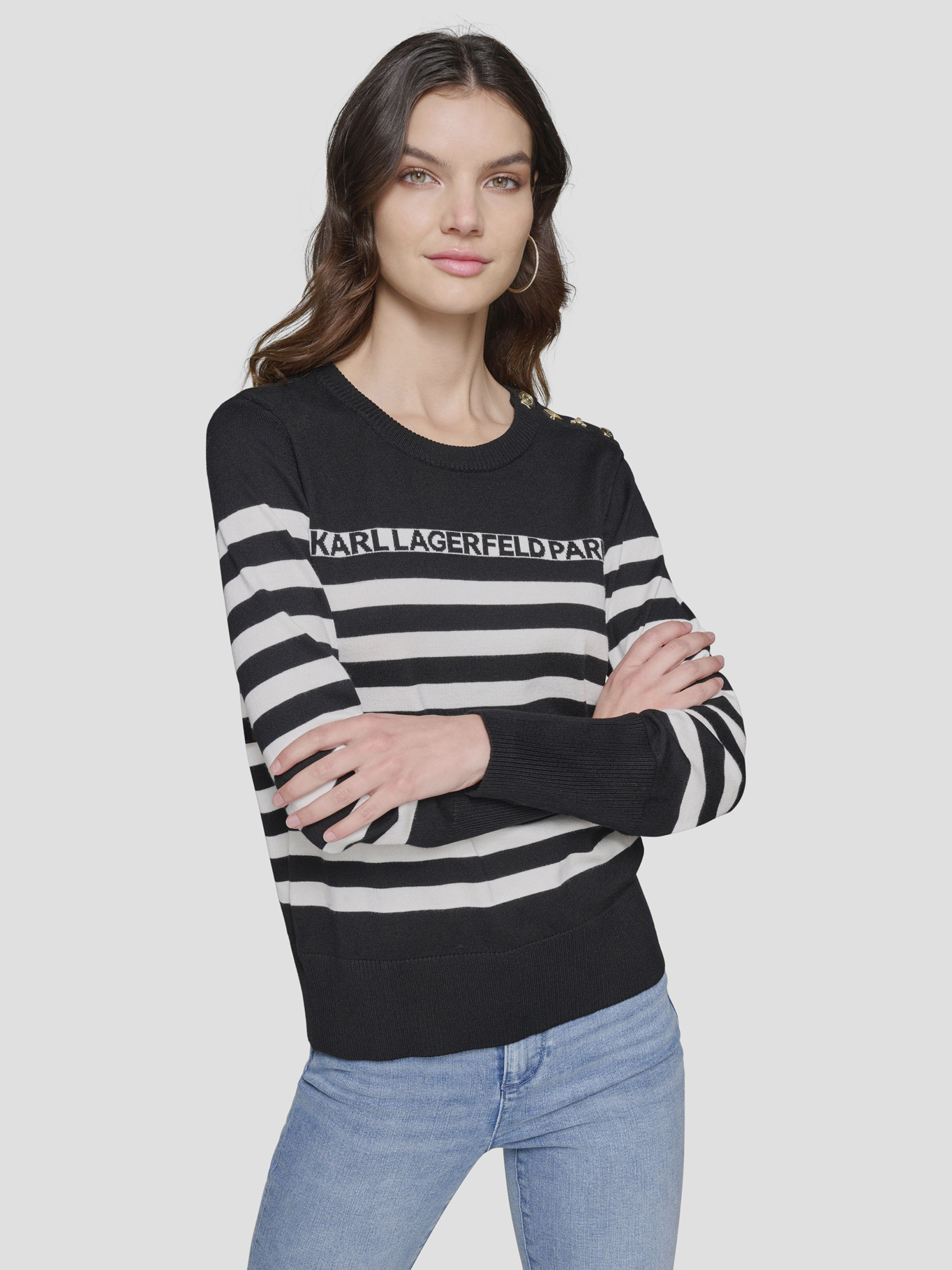 SWEATER DE RAYAS CON BROCHES - 1