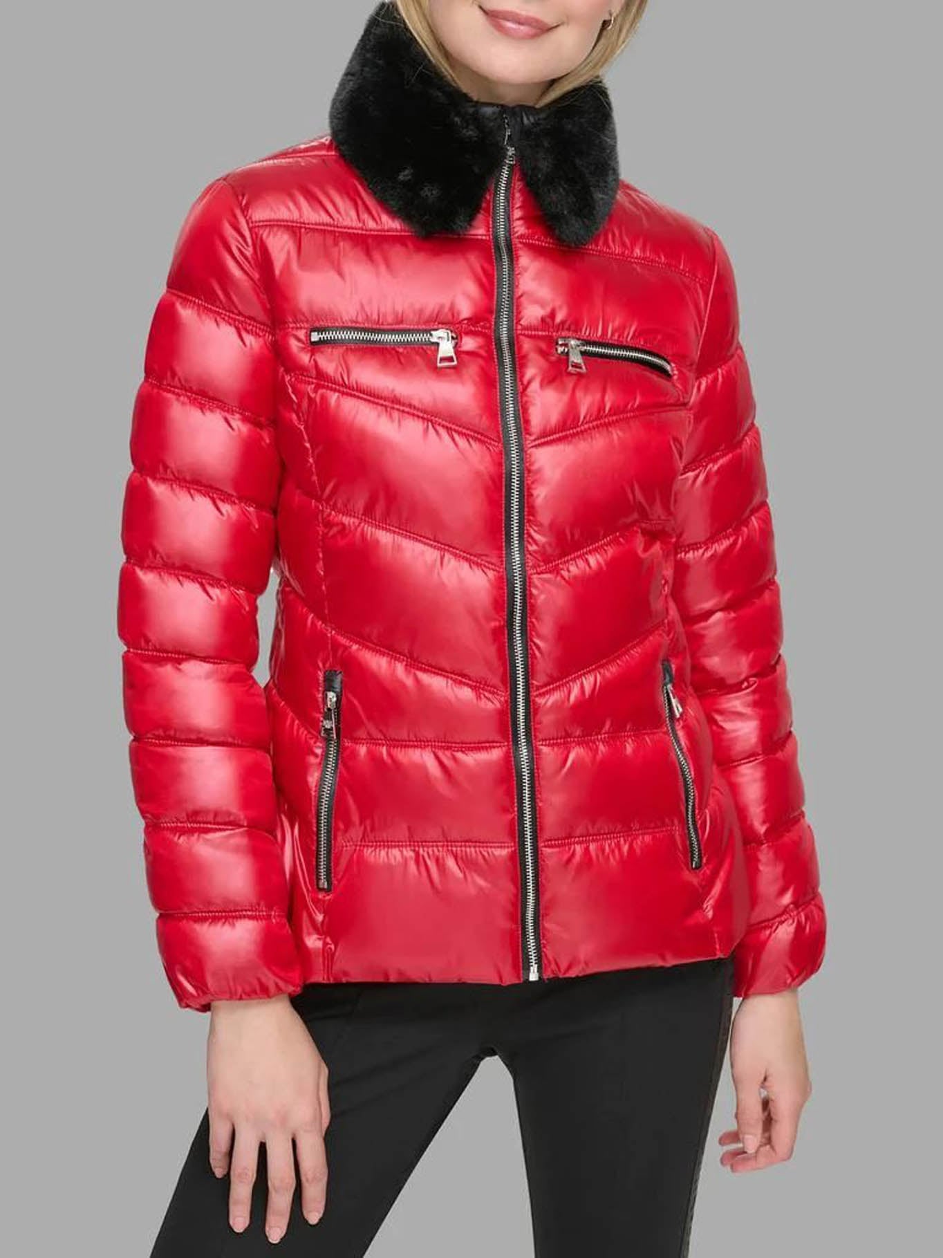 PARKA CON CUELLO DE CUERO SINTE TICO - 1