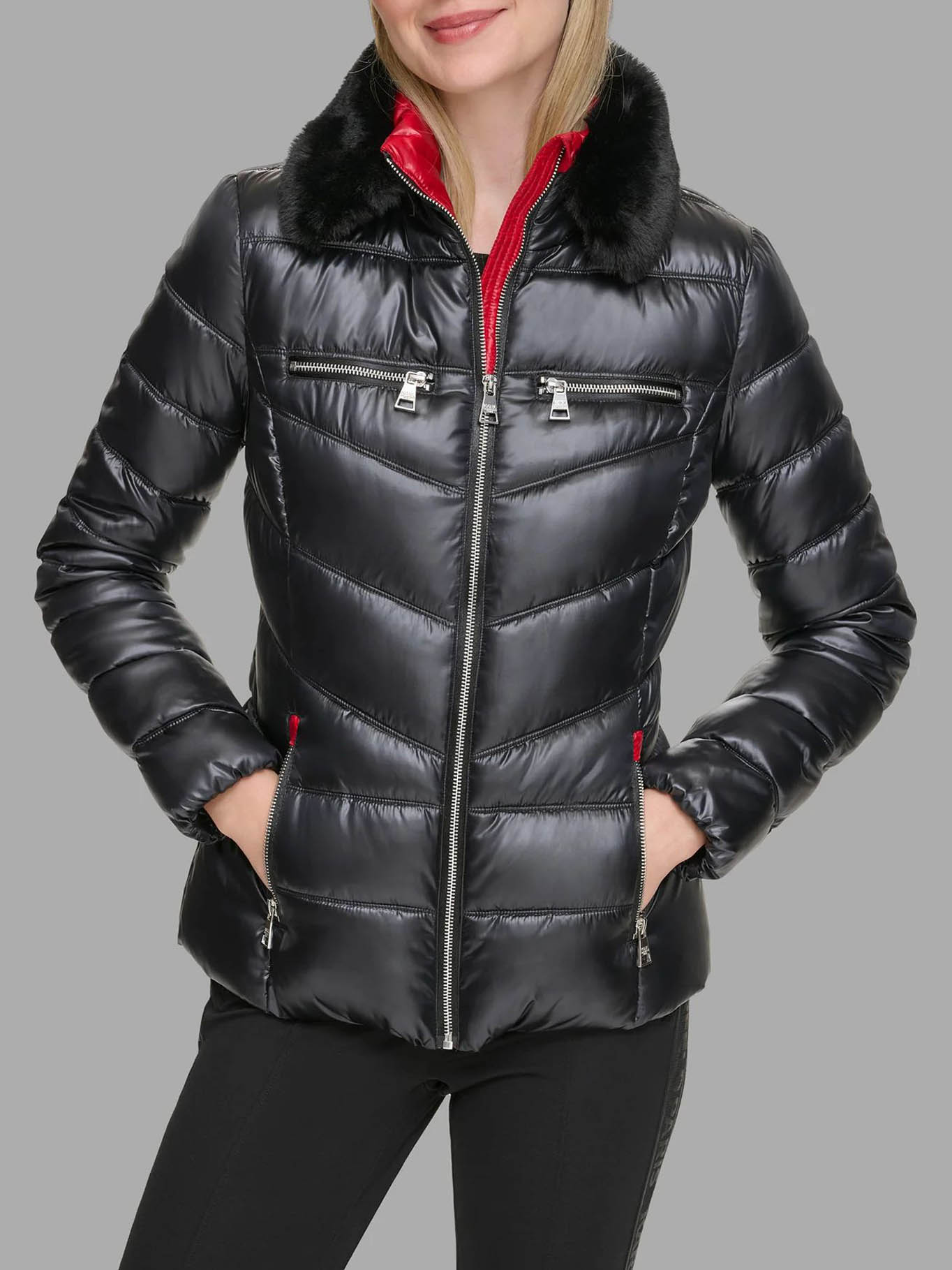PARKA CON CUELLO DE CUERO SINTE TICO - 1