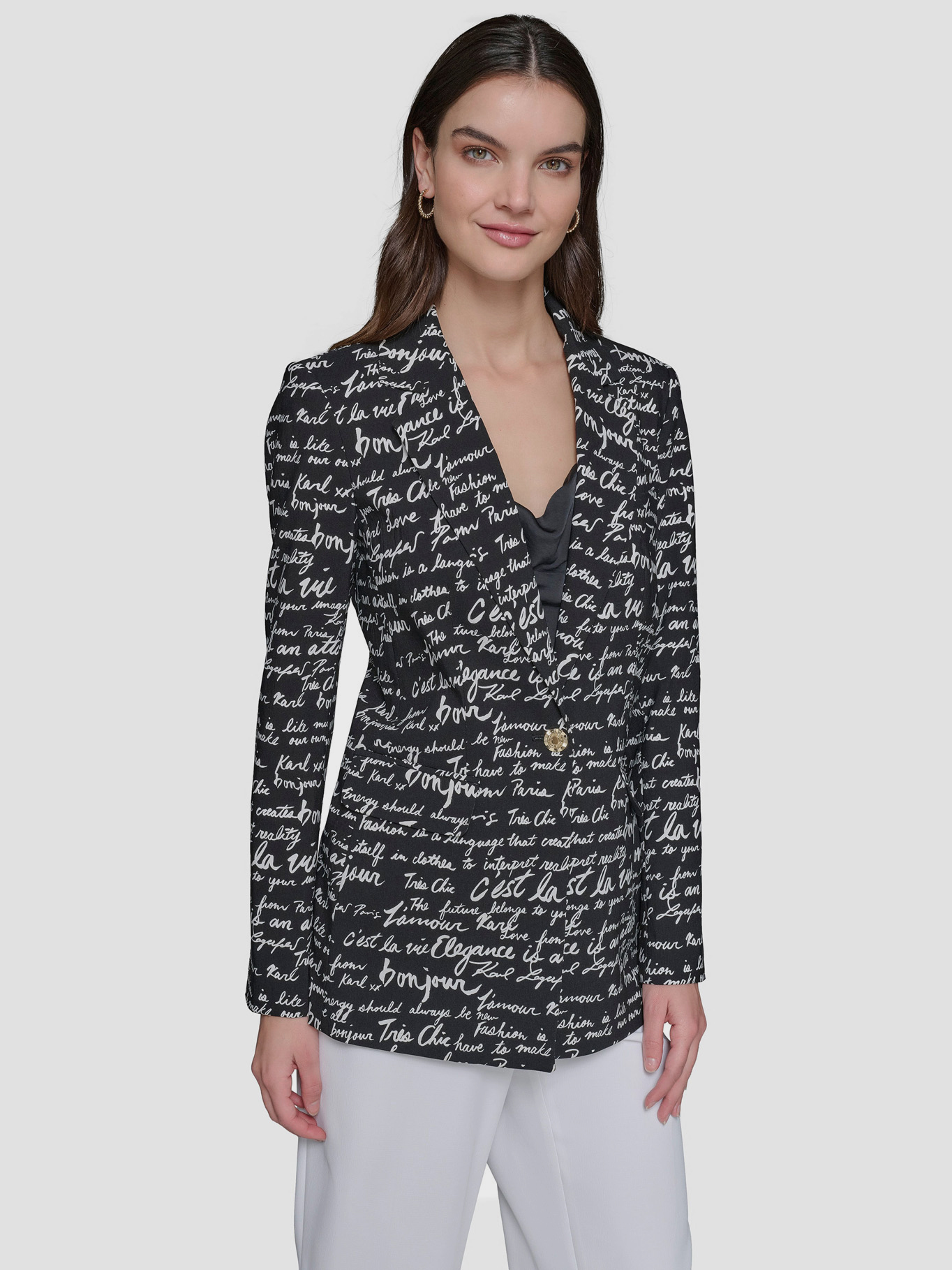 BLAZER CON ESTAMPADO DE TEXTO TEJIDO - 1
