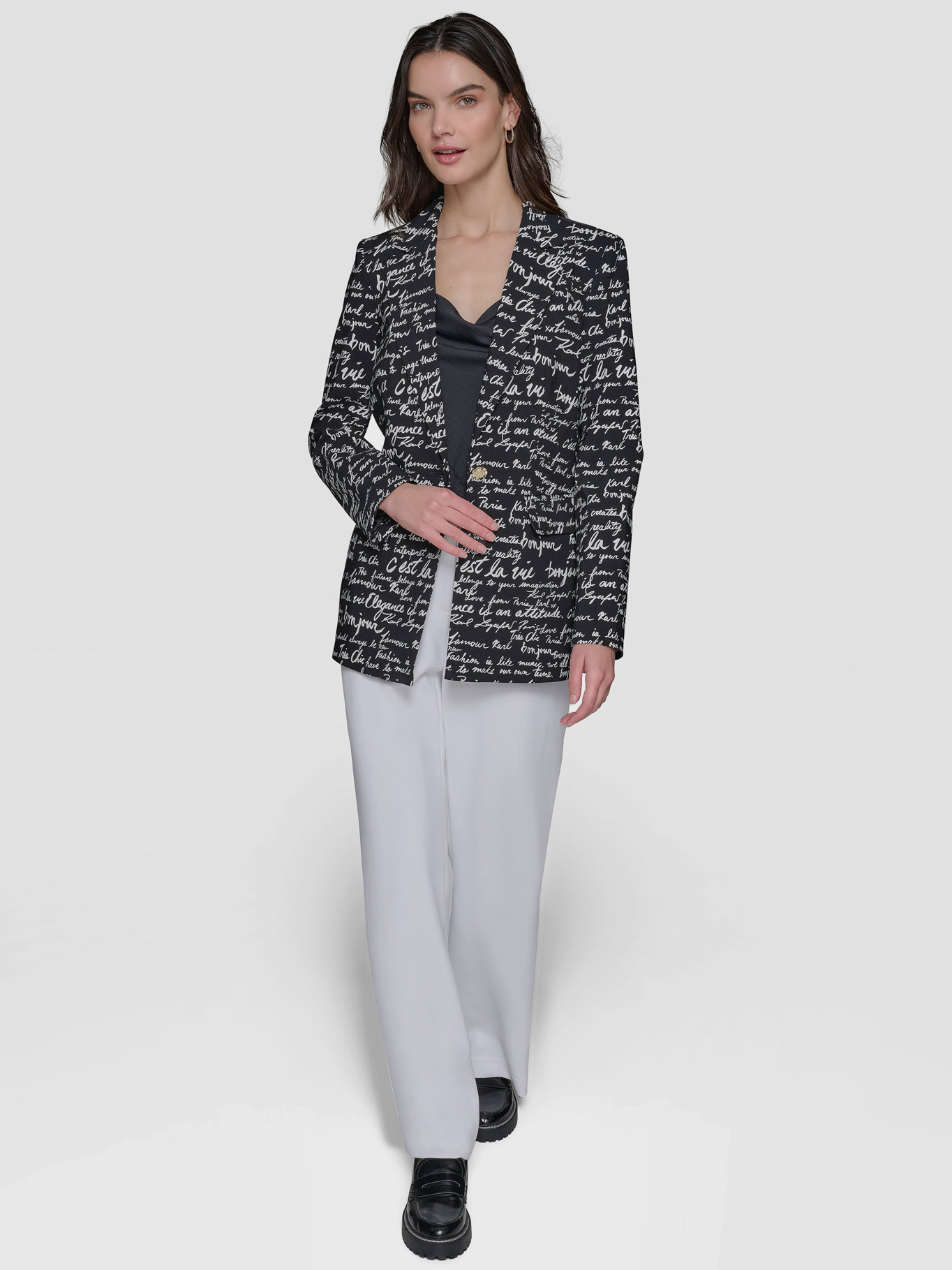 BLAZER CON ESTAMPADO DE TEXTO TEJIDO - 2