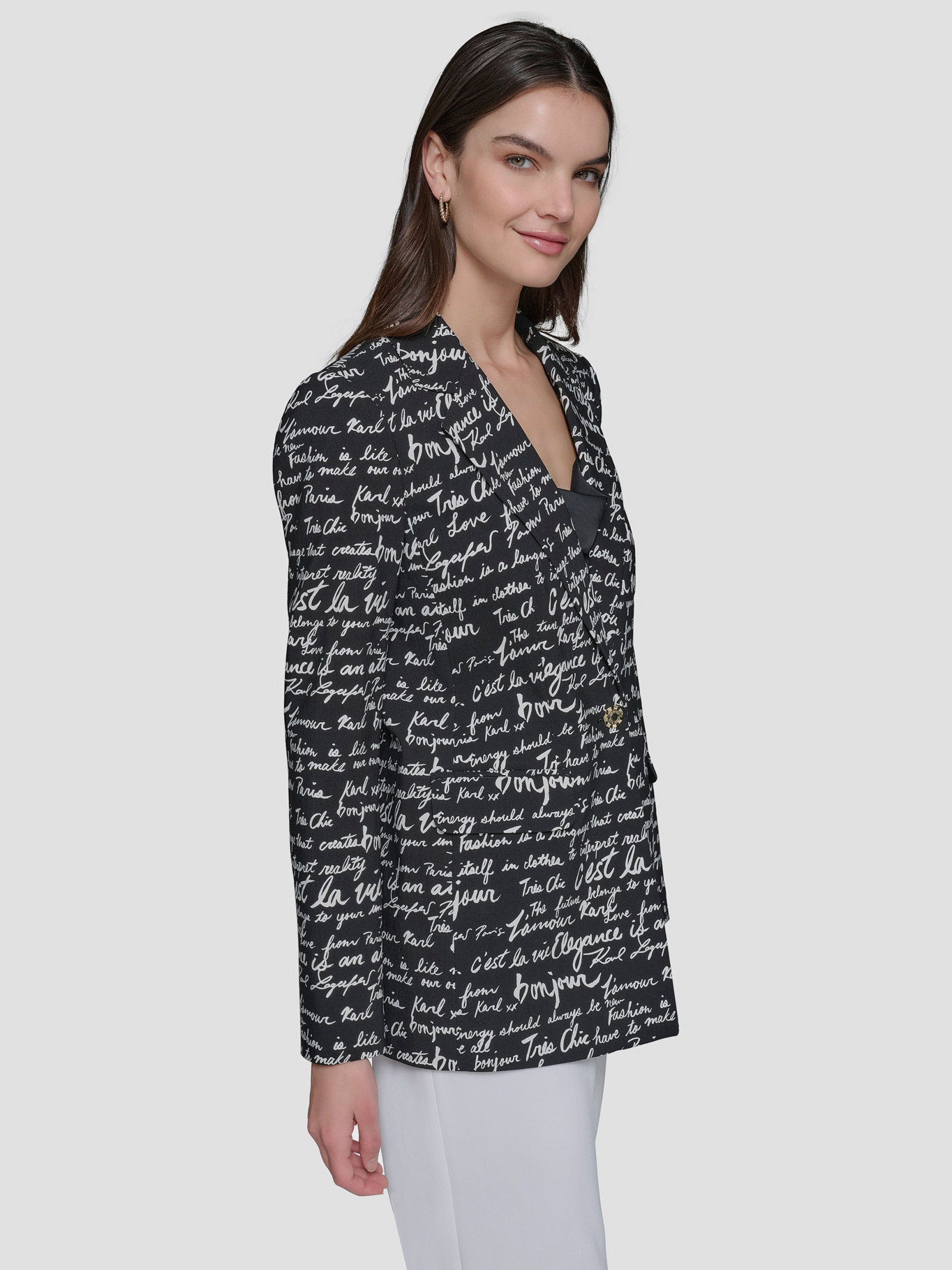 BLAZER CON ESTAMPADO DE TEXTO TEJIDO - 3