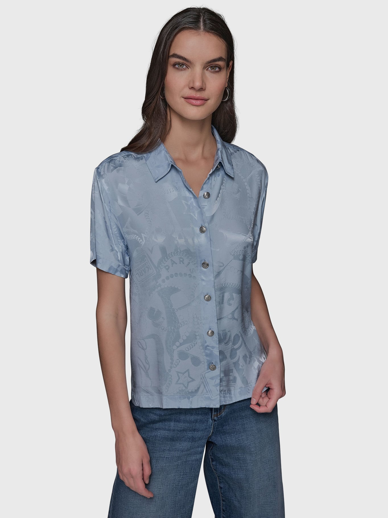 BLUSA JACQUARD DE MANGA CORTA - 1