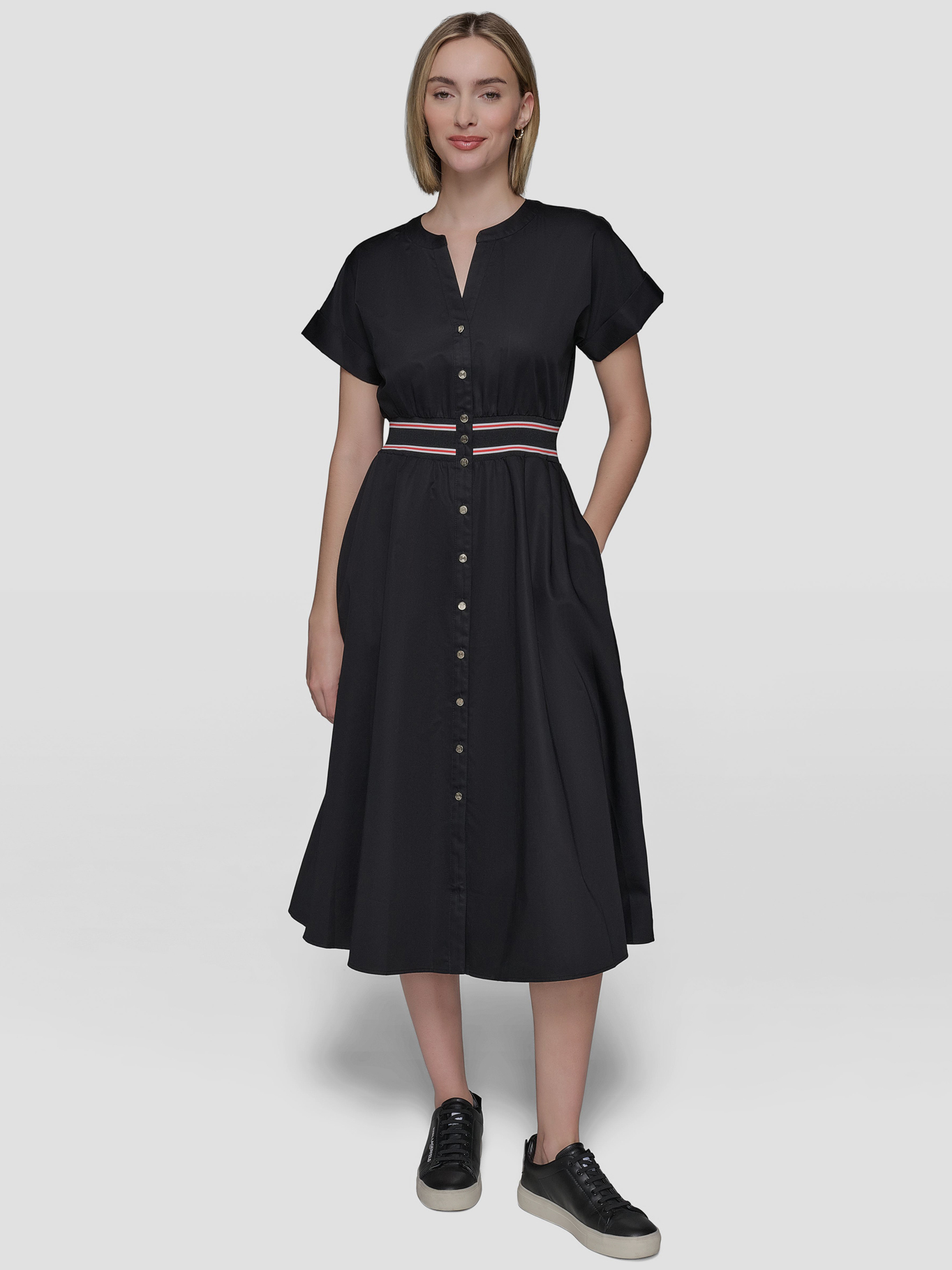 VESTIDO DE POPELINA CON DETALLE DE CINTURA - 1