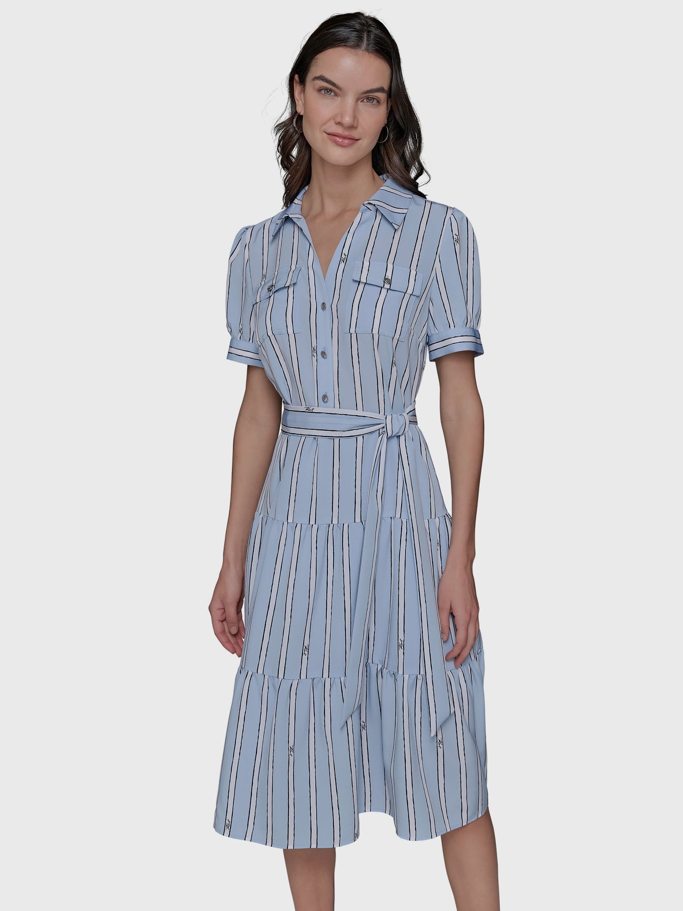 VESTIDO MIDI CON ESTAMPADO DE RAYAS - 1