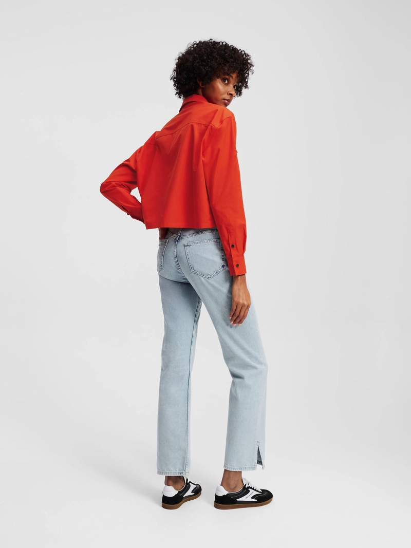 JEANS RECTO DE TALLE ALTO CON BAJO DIVIDIDO - 3
