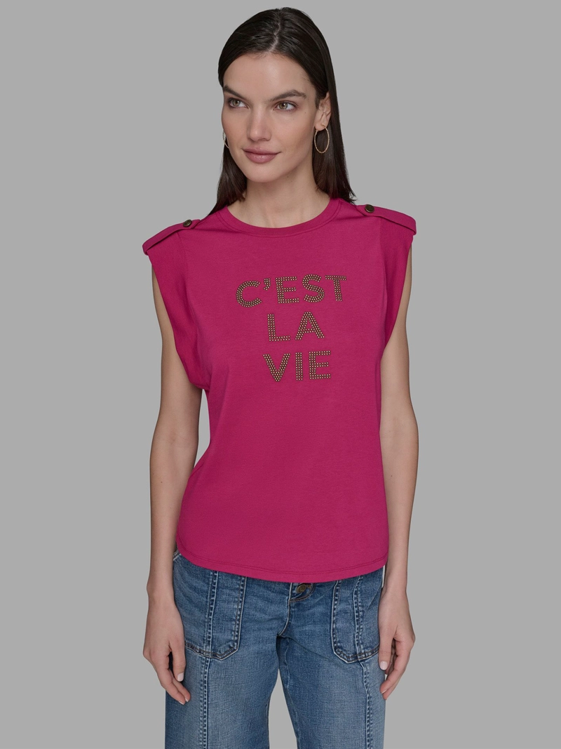 POLERA SIN MANGAS CON ESTAMPADO C EST LA VIE - 1