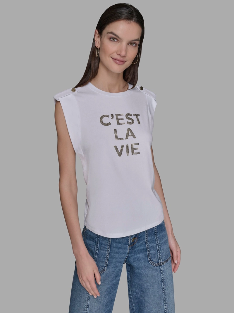 POLERA SIN MANGAS Y ESTAMPADO C EST LA VIE - 1