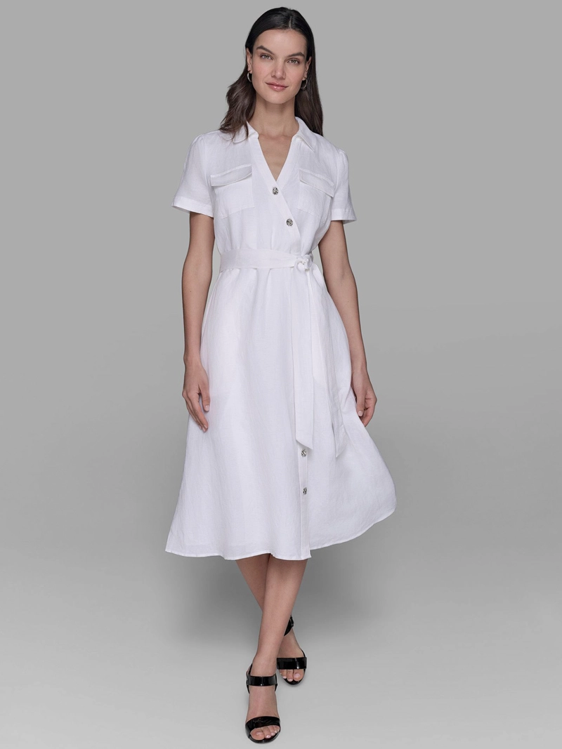VESTIDO MIDI CON FALSO ESCOTE CRUZADO - 1