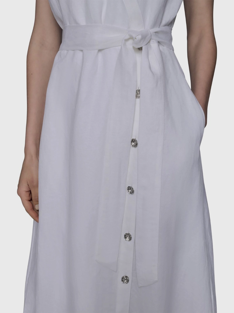 VESTIDO MIDI CON FALSO ESCOTE CRUZADO - 2