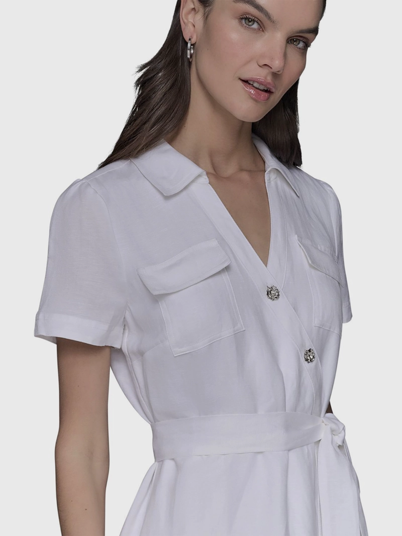 VESTIDO MIDI CON FALSO ESCOTE CRUZADO - 5