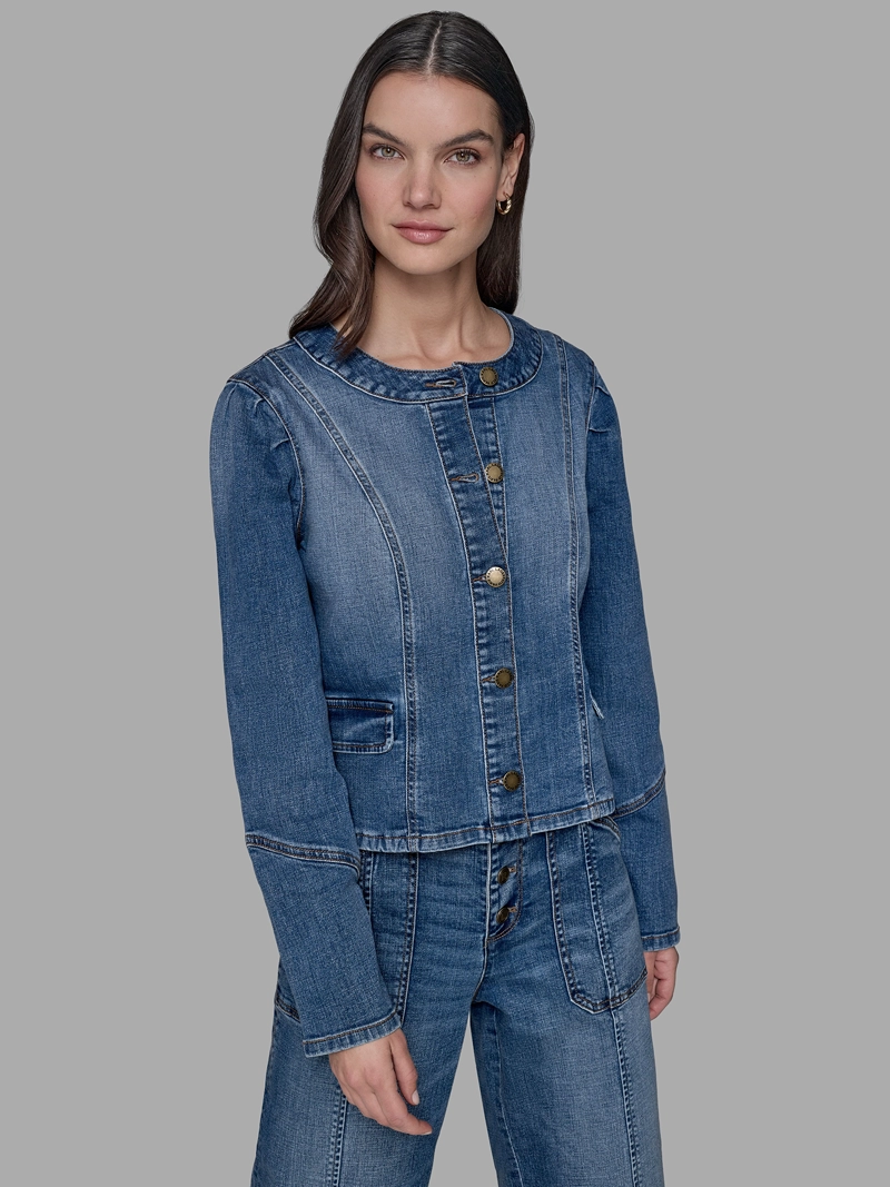 CHAQUETA DENIM CON CUELLO REDONDO - 1