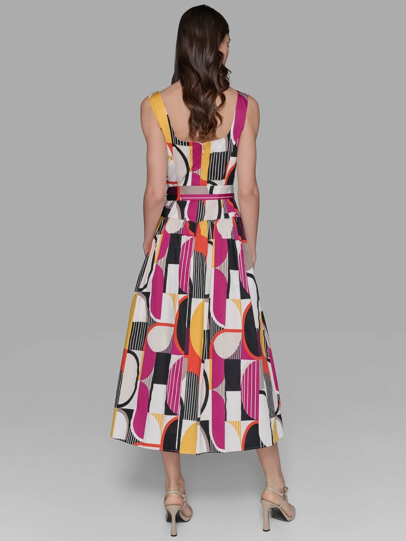 VESTIDO MIDI ESTAMPADO GEOME TRICO CON CINTURON - 3