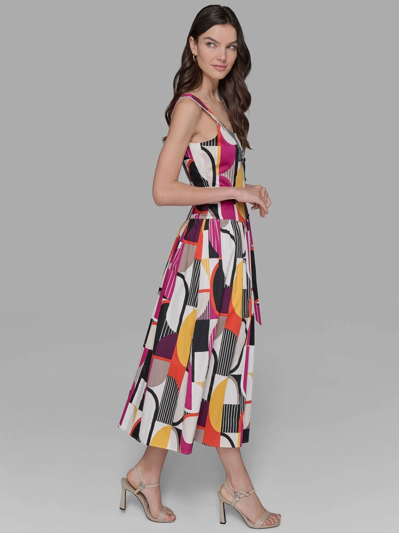 VESTIDO MIDI ESTAMPADO GEOME TRICO CON CINTURON - 4