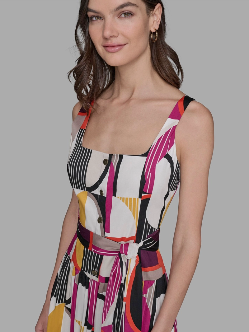VESTIDO MIDI ESTAMPADO GEOME TRICO CON CINTURON - 5