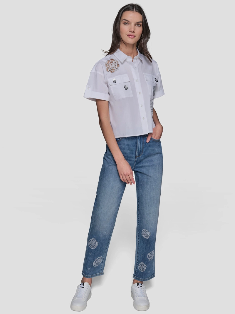 PANTALON DENIM CON MOTIVOS FLORALES - 1