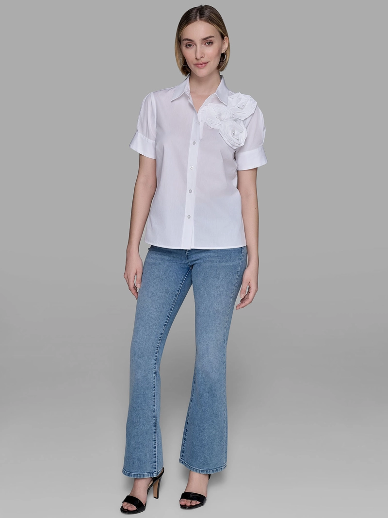 CAMISA DE MANGA CORTA CON FLOR DE POPELINA - 2