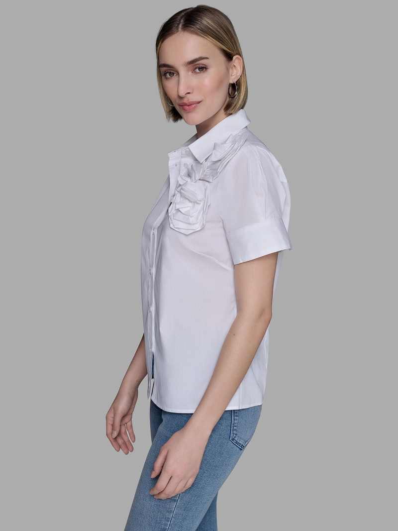 CAMISA DE MANGA CORTA CON FLOR DE POPELINA - 4