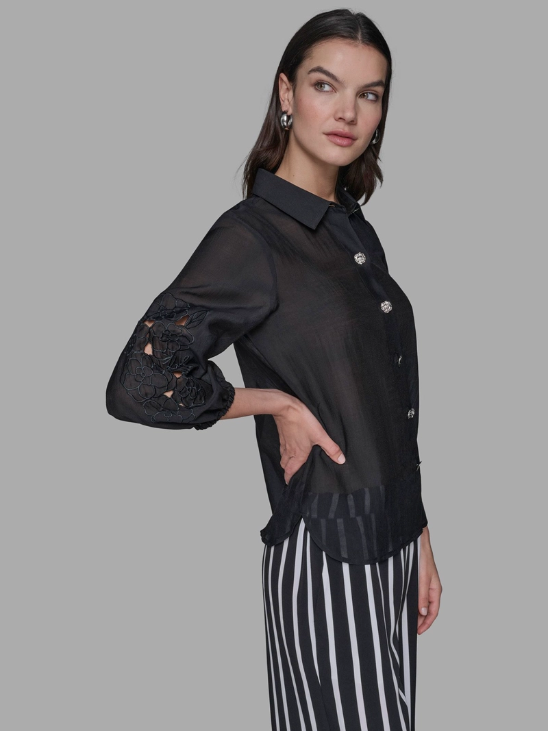 BLUSA CON MANGAS CALADAS Y DISEÑO FLORAL - 4