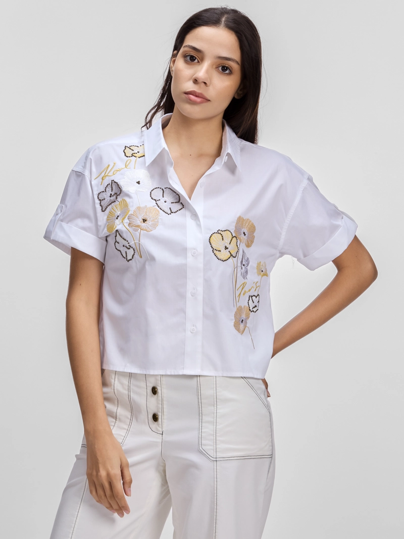 CAMISA CAMP CON DISEÑO DE BORDADO FLORAL - 1