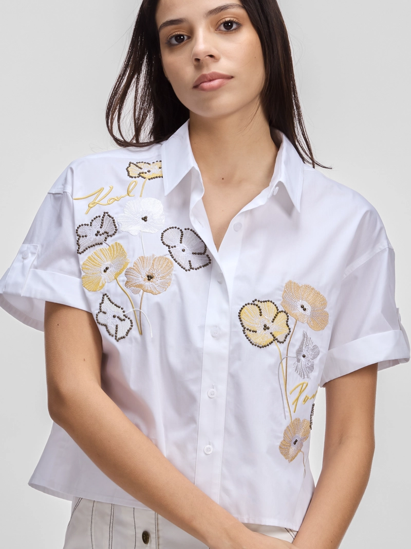 CAMISA CAMP CON DISEÑO DE BORDADO FLORAL - 3