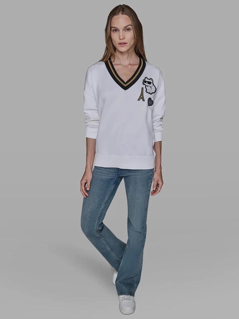 SWEATER VARSITY CON PARCHES DISTINTIVOS DE CHOUPETTE Y LA TORRE EIFFEL - 2