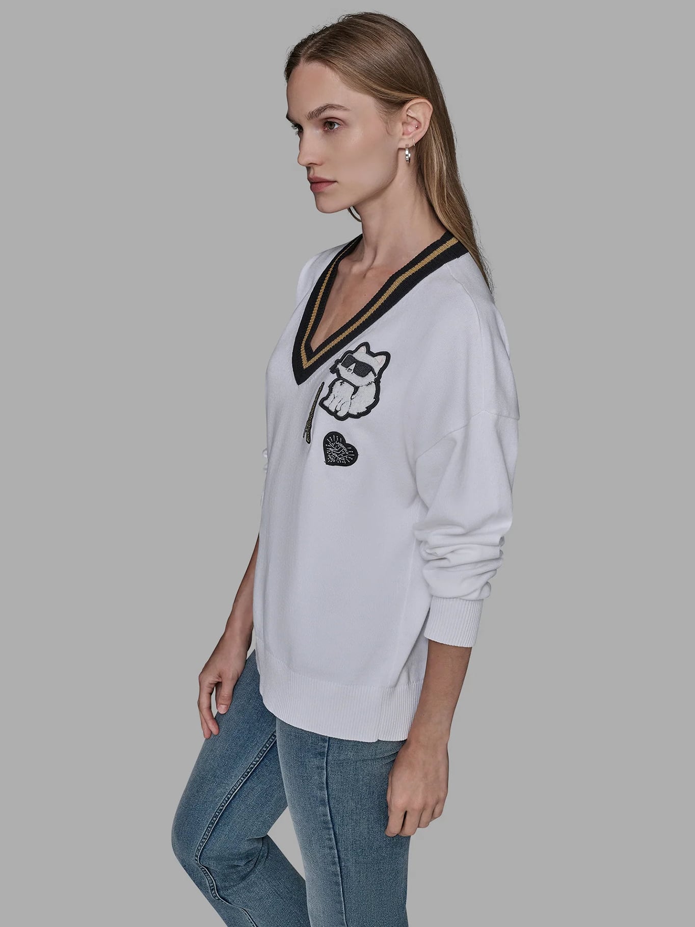SWEATER VARSITY CON PARCHES DISTINTIVOS DE CHOUPETTE Y LA TORRE EIFFEL - 4