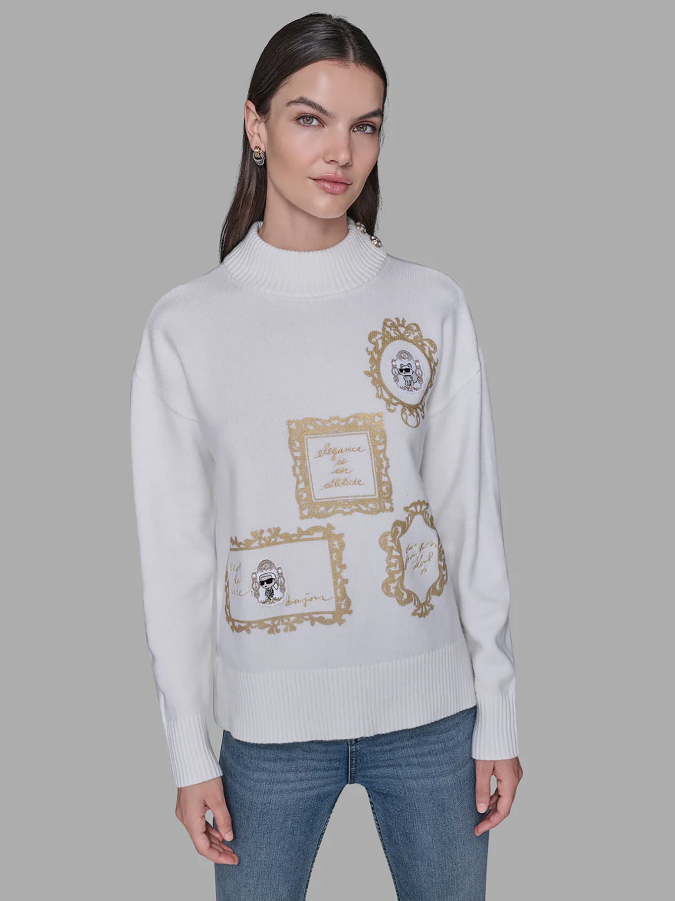 SWEATER CUELLO ALTO CON PARCHES DISTINTIVOS DE KARL LAGERFELD - 1