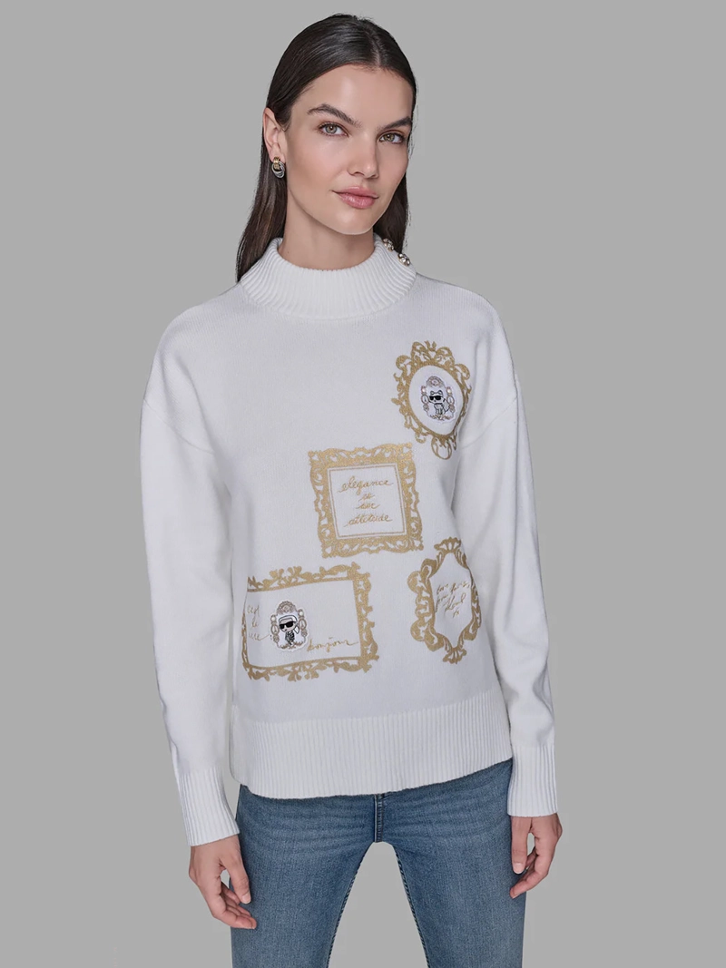 SWEATER CUELLO ALTO CON PARCHES DISTINTIVOS DE KARL LAGERFELD - 1