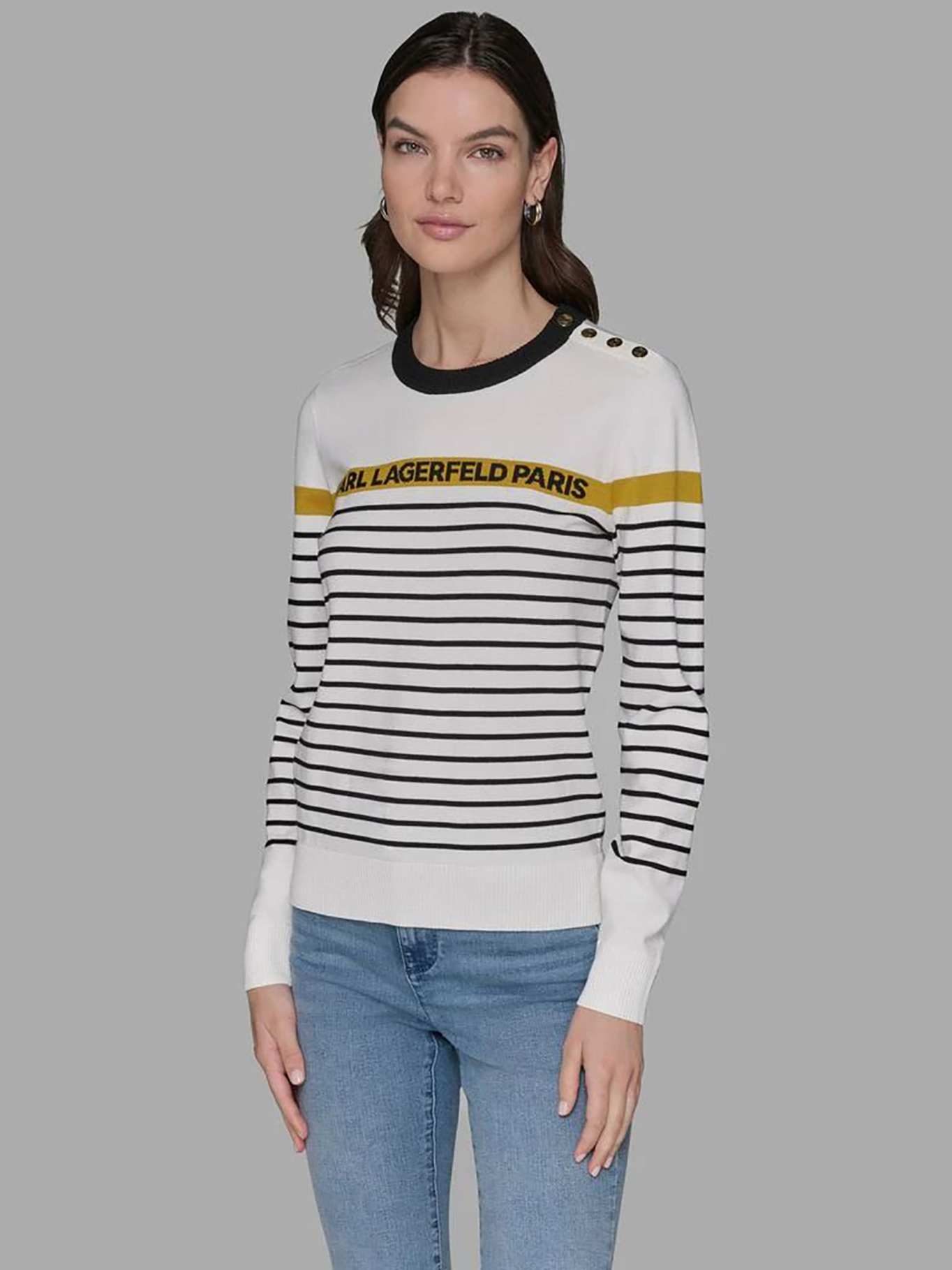 SWEATER A RAYAS CON BOTONES DECORATIVOS - 1