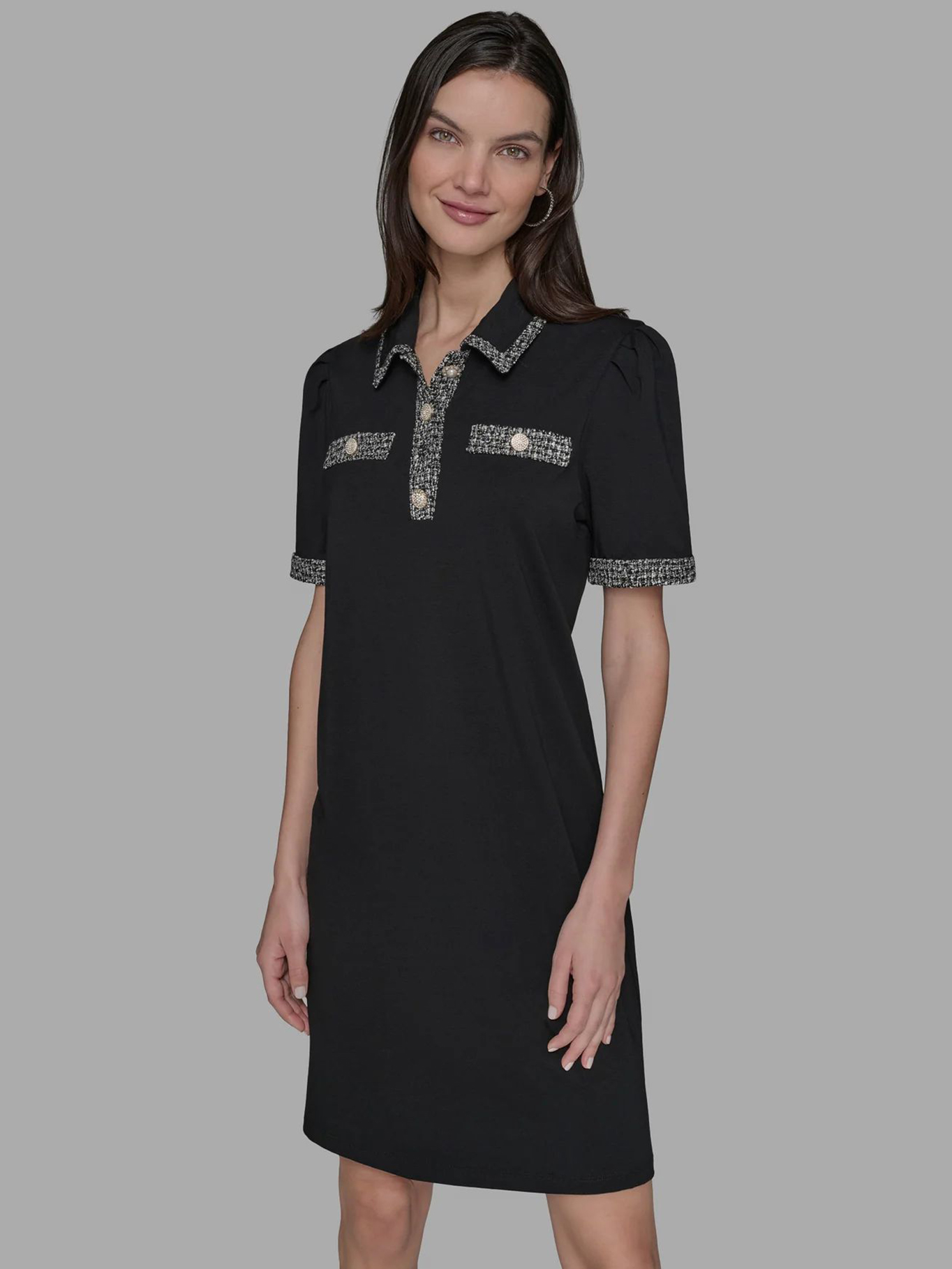 VESTIDO CON MANGAS ABULLONADAS Y CUELLO CAMISERO - 1