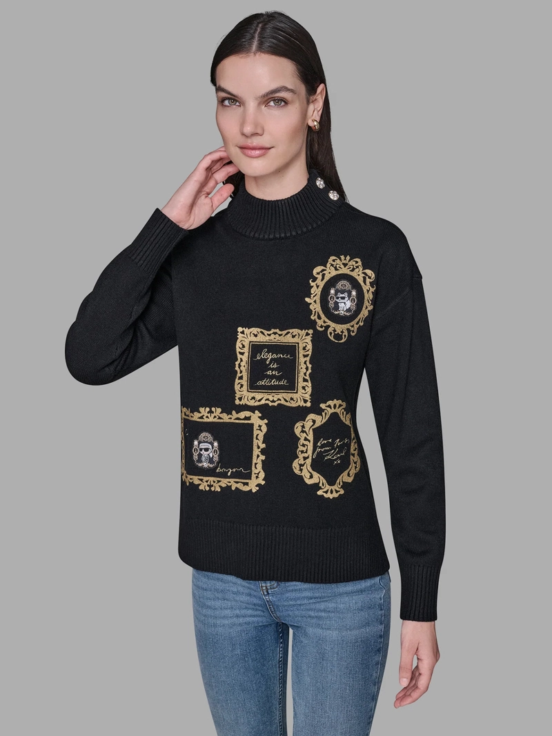 SWEATER CUELLO ALTO CON PARCHES DISTINTIVOS DE KARL LAGERFELD - 1