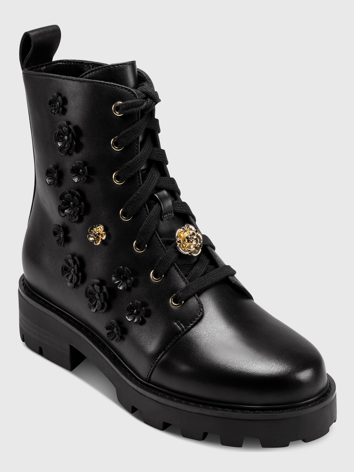 BOTAS COMBAT NEGRAS CON APLIQUES FLORALES - 1